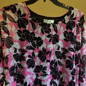 CJ Banks pullover blouse in floral pink and black, size XL